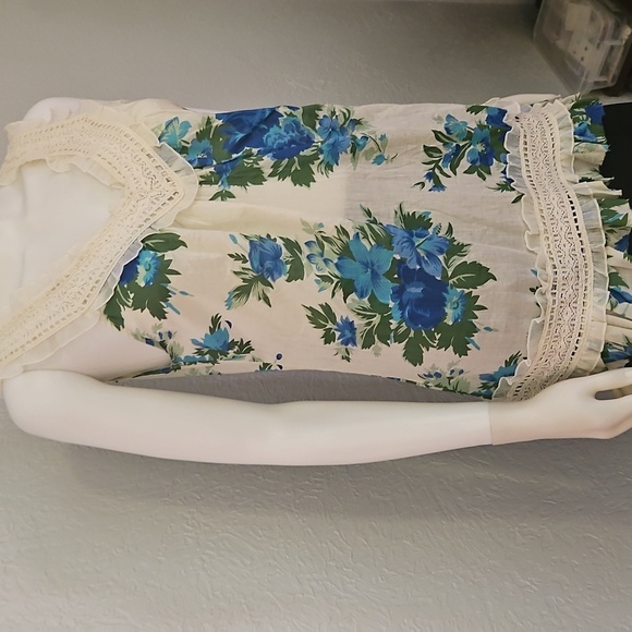 PASSPORT Floral Ruffle Lace Trim Sleeveless V-Neck Coquette Top - Picture 4 of 10